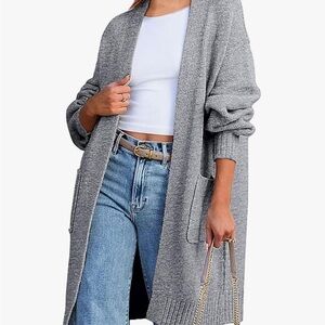 Gray Cozy Knit Cardigan with Open Front Design